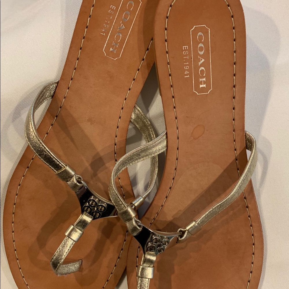 Coach Rachel Gold Tone Leather Thong Sandals
